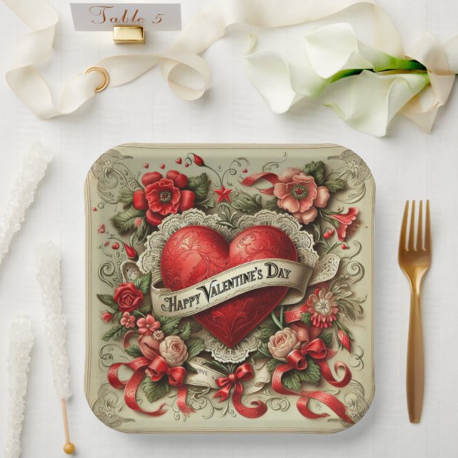 Happy Valentine's Day, Decorative Illustration, Paper Plate (Wedding)