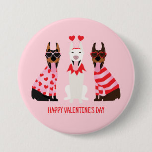 Happy Valentines Day Dobermann Dogs 7.5 Cm Round Badge