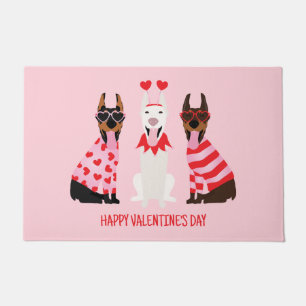 Happy Valentines Day Dobermann Dogs Doormat