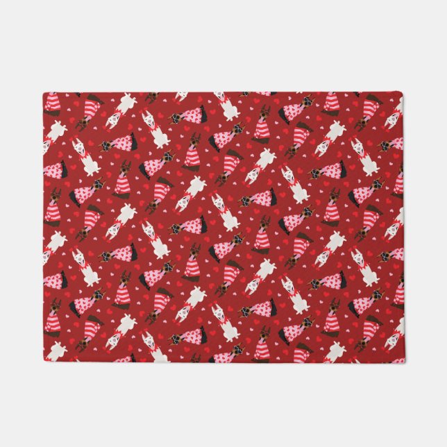 Happy Valentines Day Dobermann Dogs Doormat (Front)