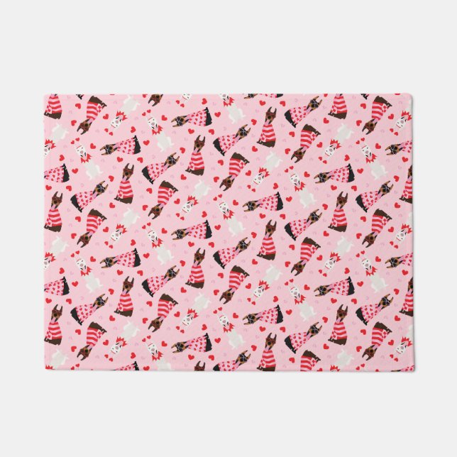 Happy Valentines Day Dobermann Dogs Doormat (Front)