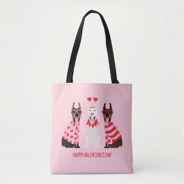 Happy Valentines Day Dobermann Dogs Tote Bag (Front)