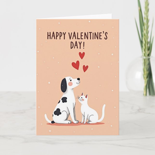 Happy Valentines Day Dog Cat Card (Front)