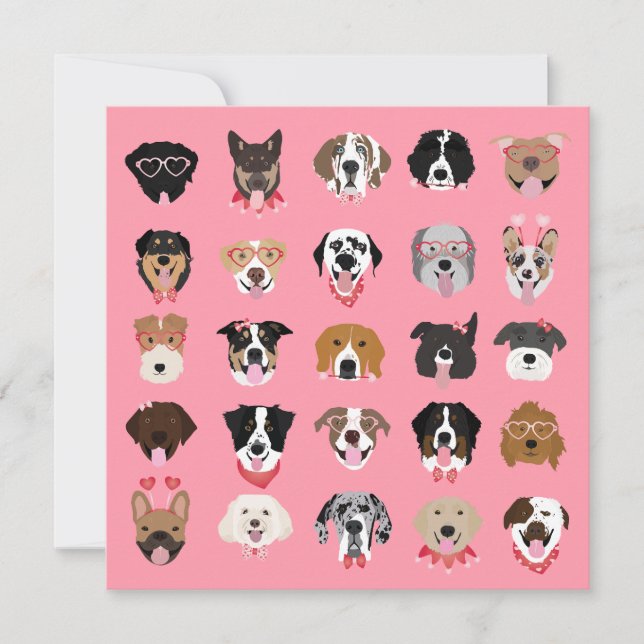 Happy Valentines Day Dog Face Pattern Card (Front)