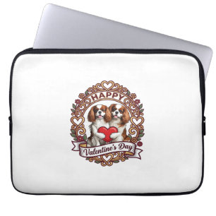 Happy Valentines Day Dog Red Heart Floral Frame_1 Laptop Sleeve