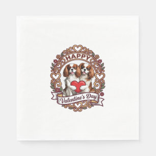 Happy Valentines Day Dog Red Heart Floral Frame_1 Napkin