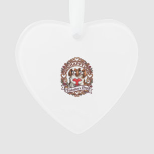 Happy Valentines Day Dog Red Heart Floral Frame_1 Ornament