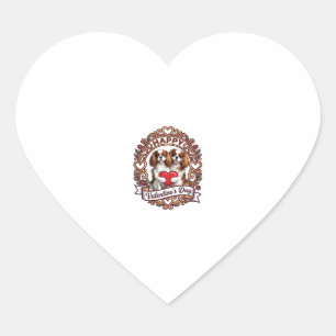 Happy Valentines Day Dog Red Heart Floral Frame_1 Sticker