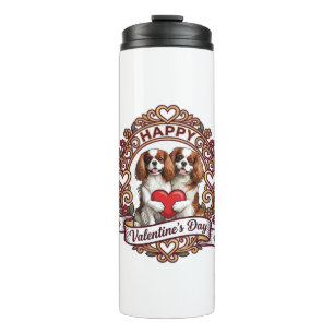 Happy Valentines Day Dog Red Heart Floral Frame_1 Thermal Tumbler