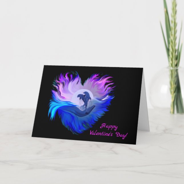Happy Valentine's Day - Dolphins in the Moonlight Holiday Card (Front)