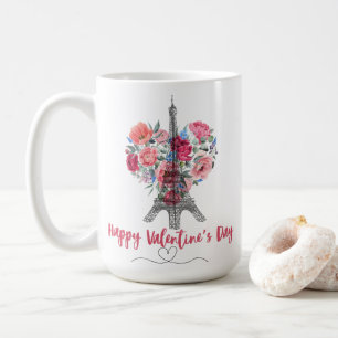Happy Valentines Day Eiffel Tower Flowers heart Coffee Mug