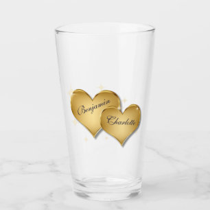 Happy Valentine's Day Elegant Golden Hearts Glass