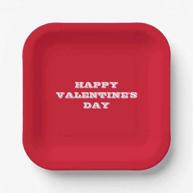 Happy Valentine's Day Elegant Red Valentine's Day Paper Plate (Front)