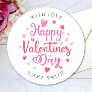 Happy Valentine's Day Elegant Script Hearts Text Classic Round Sticker