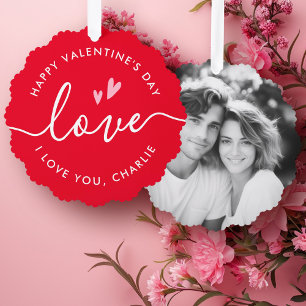 Happy Valentine's Day elegant script name photo Tree Decoration Card