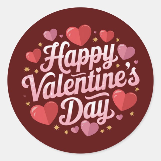 Happy Valentine's Day elegant script Pink hearts Classic Round Sticker (Front)