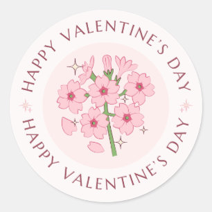Happy Valentine's Day Elegant Script Pink Hearts Classic Round Sticker