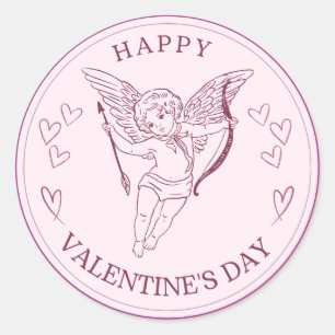 Happy Valentine's Day Elegant Script Pink Hearts  Classic Round Sticker