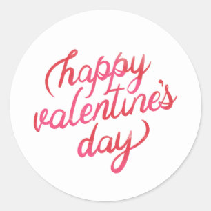 Happy Valentine's Day Elegant Script Pink Hearts  Classic Round Sticker