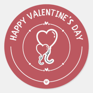 Happy Valentine's Day Elegant Script Pink Hearts Classic Round Sticker