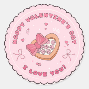 Happy Valentine's Day Elegant Script Pink Hearts  Classic Round Sticker