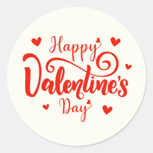 Happy Valentine's Day Elegant Script Pink Hearts Classic Round Sticker