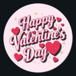 Happy Valentine's Day elegant script pink hearts   Classic Round Sticker<br><div class="desc">This timeless Valentine's Day sticker is the perfect way to make your loved one feel extra special. Its classic style and eye-catching design will elevate any surface, from greeting cards to gift wrap, adding an elegant and heartfelt touch. Whether you're surprising your partner or celebrating Galentine's Day with friends, this...</div>