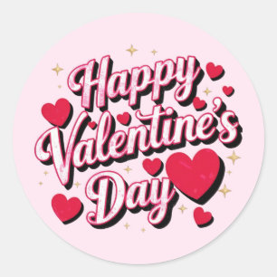 Happy Valentine's Day elegant script pink hearts Classic Round Sticker