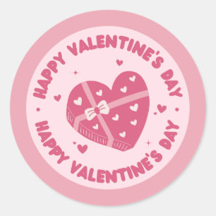 Happy Valentine's Day Elegant Script Pink Hearts  Classic Round Sticker