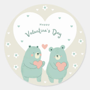 Happy Valentine's Day Elegant Script Pink Hearts Classic Round Sticker