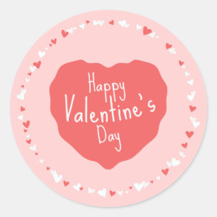 Happy Valentine's Day Elegant Script Pink Hearts Classic Round Sticker