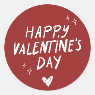 Happy Valentine's Day Elegant Script Pink Hearts Classic Round Sticker