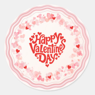 Happy Valentine's Day Elegant Script Pink Hearts Classic Round Sticker