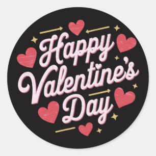 Happy Valentine's Day elegant script Red hearts    Classic Round Sticker