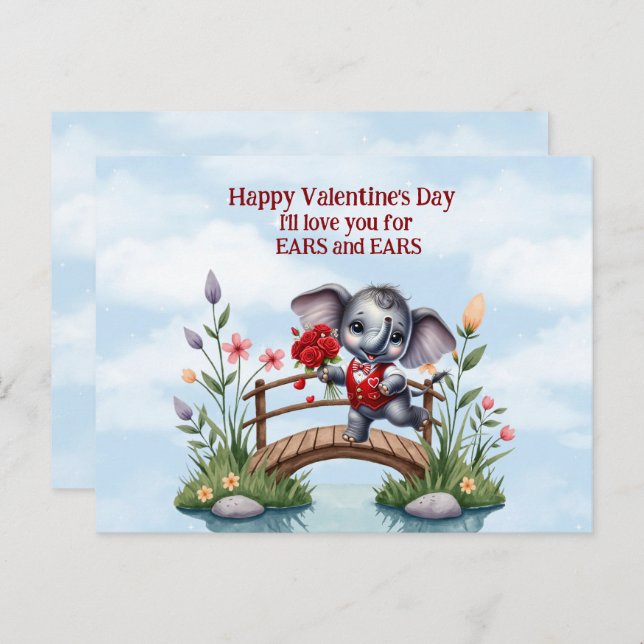Happy Valentine's Day Elephant Ears and Ears Holiday Postcard (Front/Back)