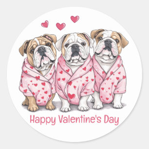 Happy Valentines Day English Bulldog Classic Round Sticker