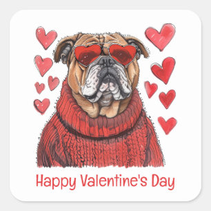 Happy Valentines Day English Bulldog Square Sticker