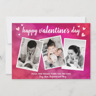 Happy Valentine's Day Family 3 Photo Collage Pink Holiday Card