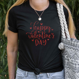 Happy Valentines Day Faux Red Glitter Script T-Shirt