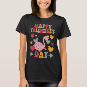 Happy Valentines Day Flamingo Heart Love Groovy T-Shirt