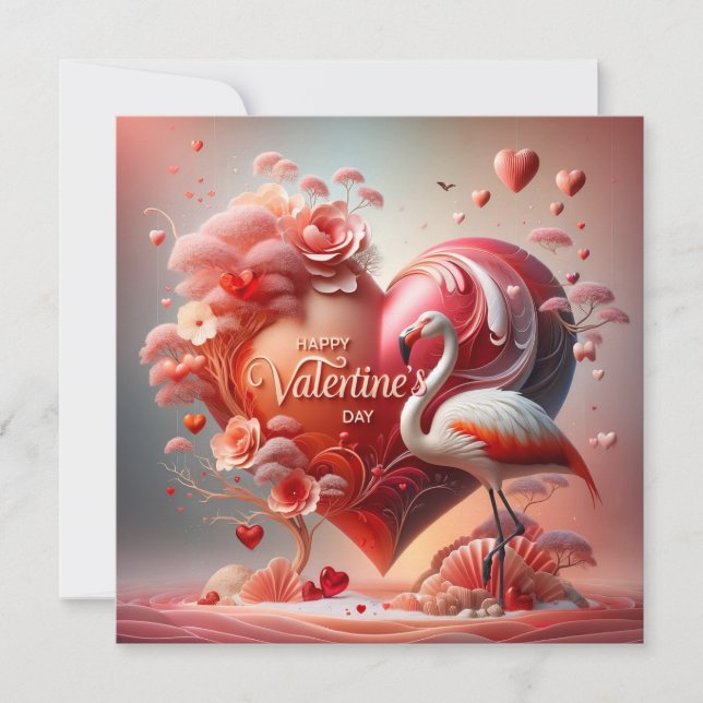 Happy Valentine's Day Flamingo Holiday Card (Front)