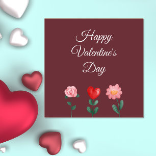 Happy Valentine's Day flowers burgundy card