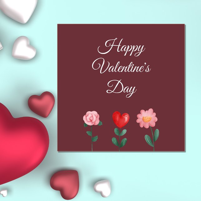 Happy Valentine's Day flowers burgundy card (Creator Uploaded)
