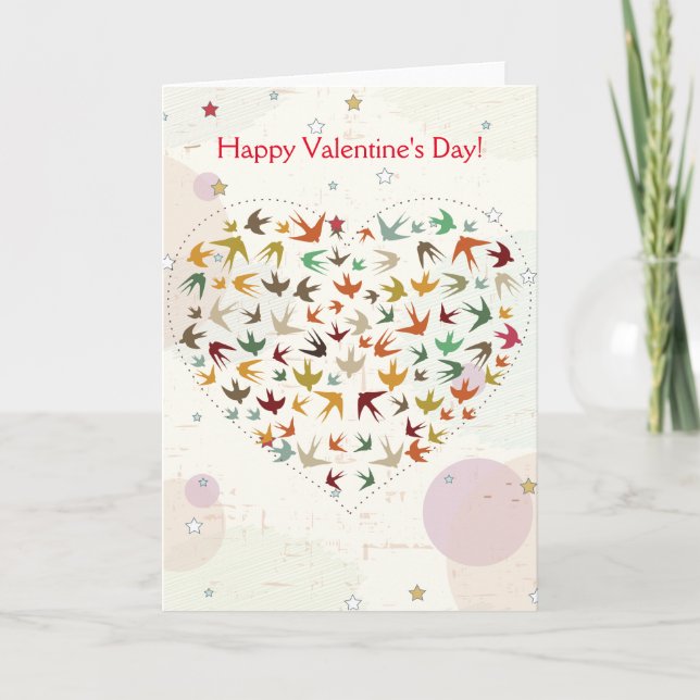 Happy Valentine's Day Flying Bird Heart Distressed Holiday Card (Front)