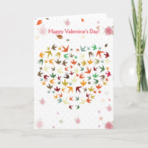 Happy Valentine's Day Flying Birds Colourful Heart Holiday Card