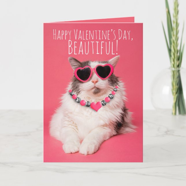 Happy Valentines Day For Any One Cute Cat  Holiday Card (Front)