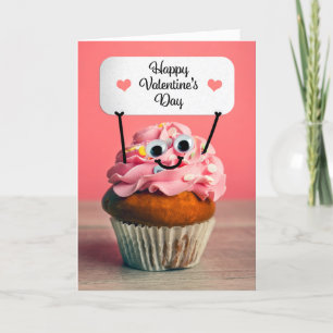 Happy Valentines Day For Anyone Cute Cupcake Holiday Card