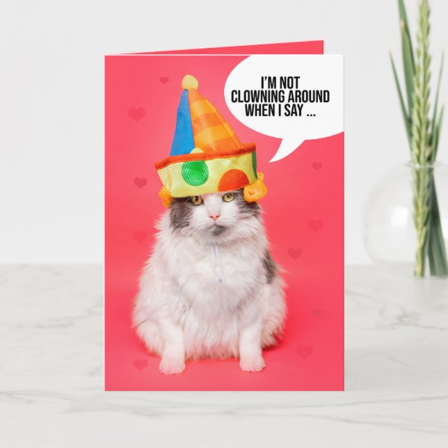 Happy Valentines Day For Anyone Funny Cat in Clown Holiday Card (Front)