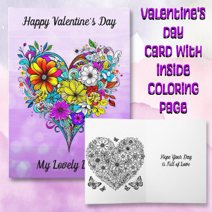Happy Valentine's Day for Her Coloring Page Card