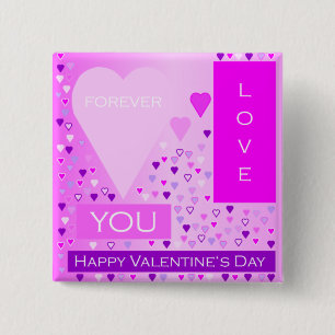 Happy Valentine's Day Forever Love Hearts Pink 15 Cm Square Badge